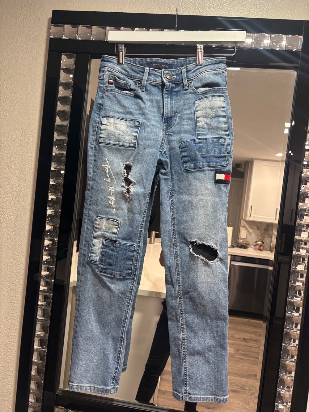 Tommy Hilfiger Light Blue Patchwork Distressed Boyfriend Jeans